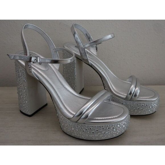 Michael Kors Women Sz 8.5M Silver Metallic Embellished Laci Platform Sandals - Picture 11 of 11